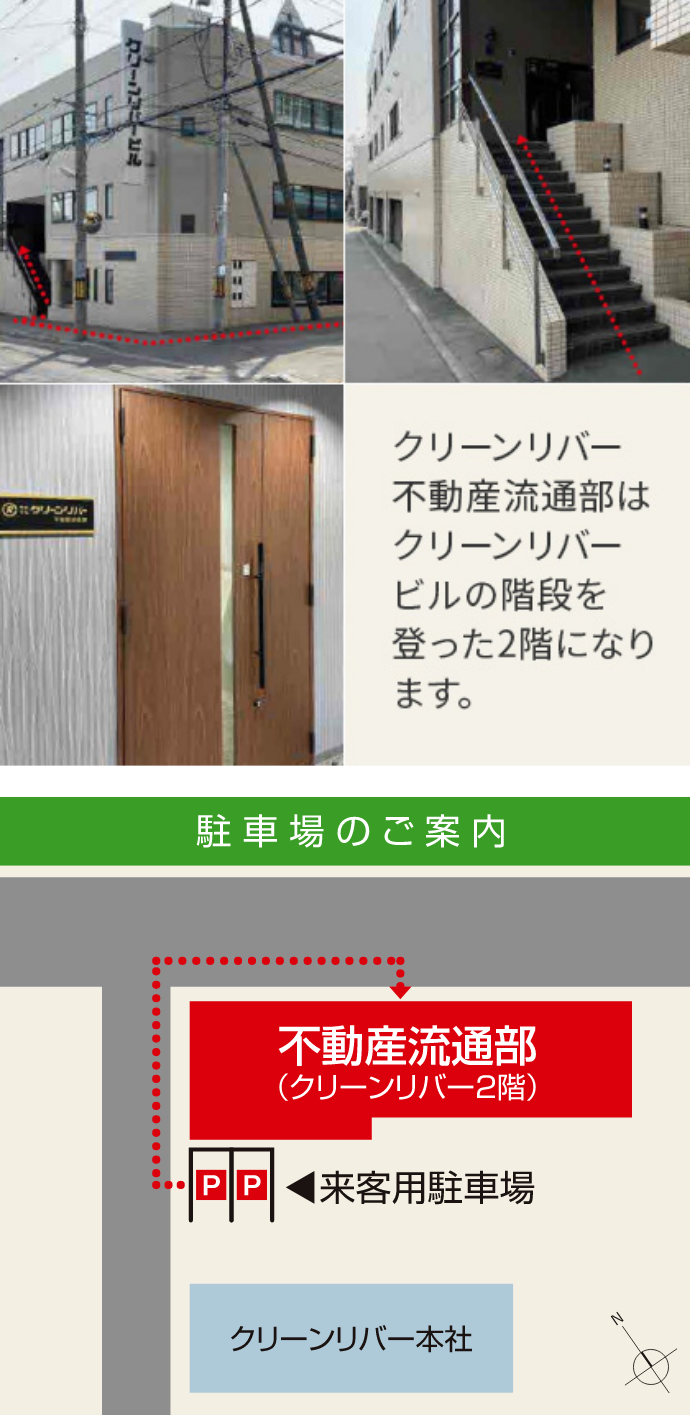 クリーンリバー不動産流通部・駐車場のご案内